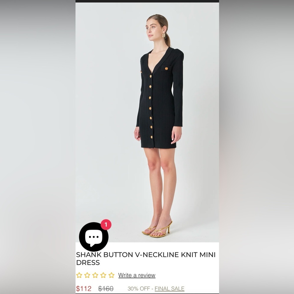 Endless Rose SHANK BUTTON V-NECKLINE KNIT MINI DRESS - Picture 3 of 7